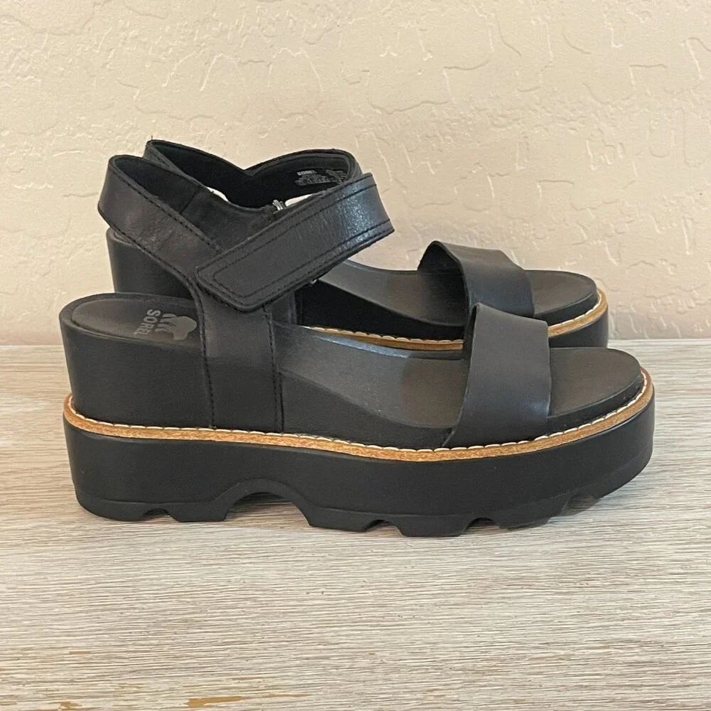 NEW Sorel Joanie IV Black Platform Wedge Sandals